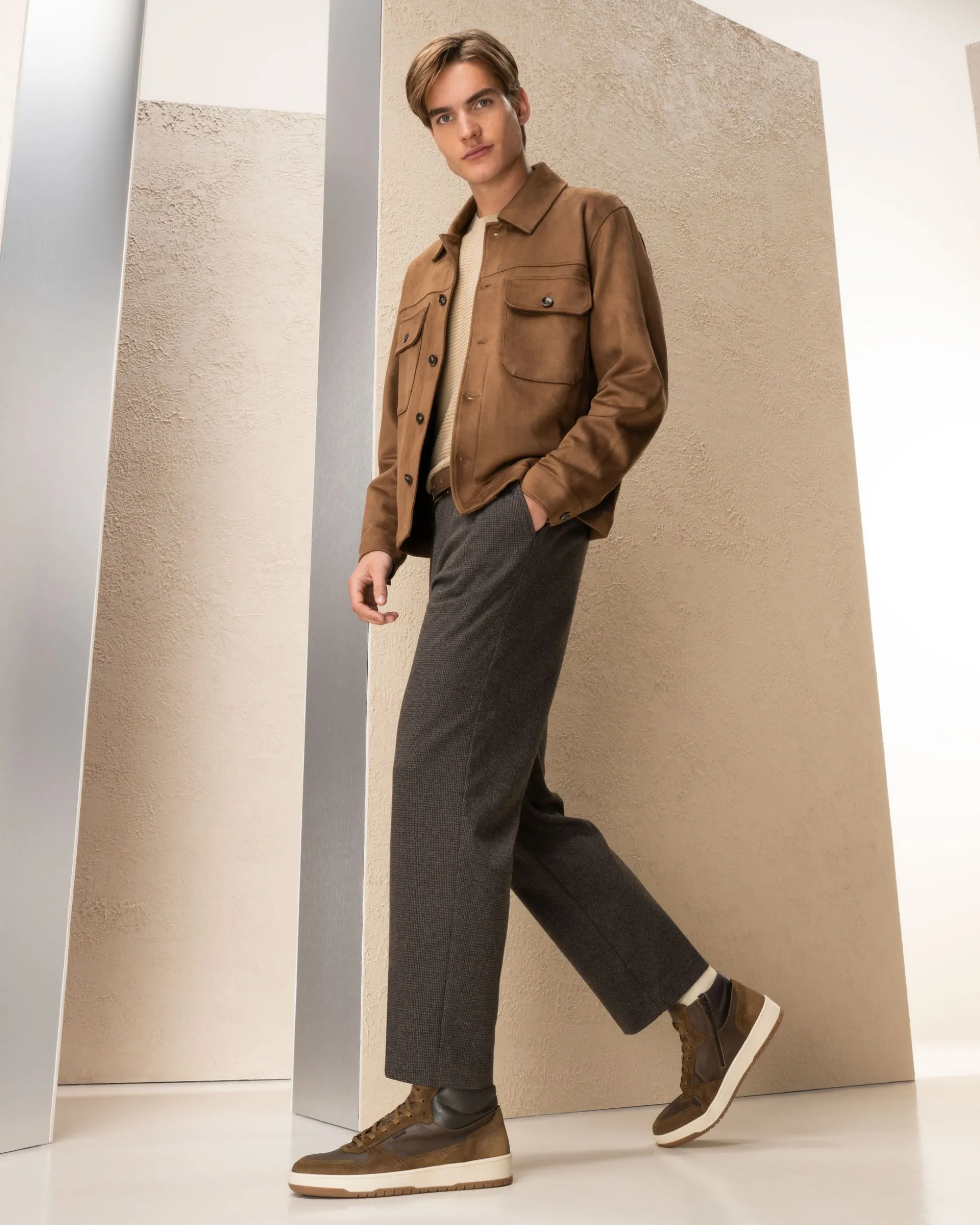 Sneakers Alta Uomo in Pelle e Camoscio